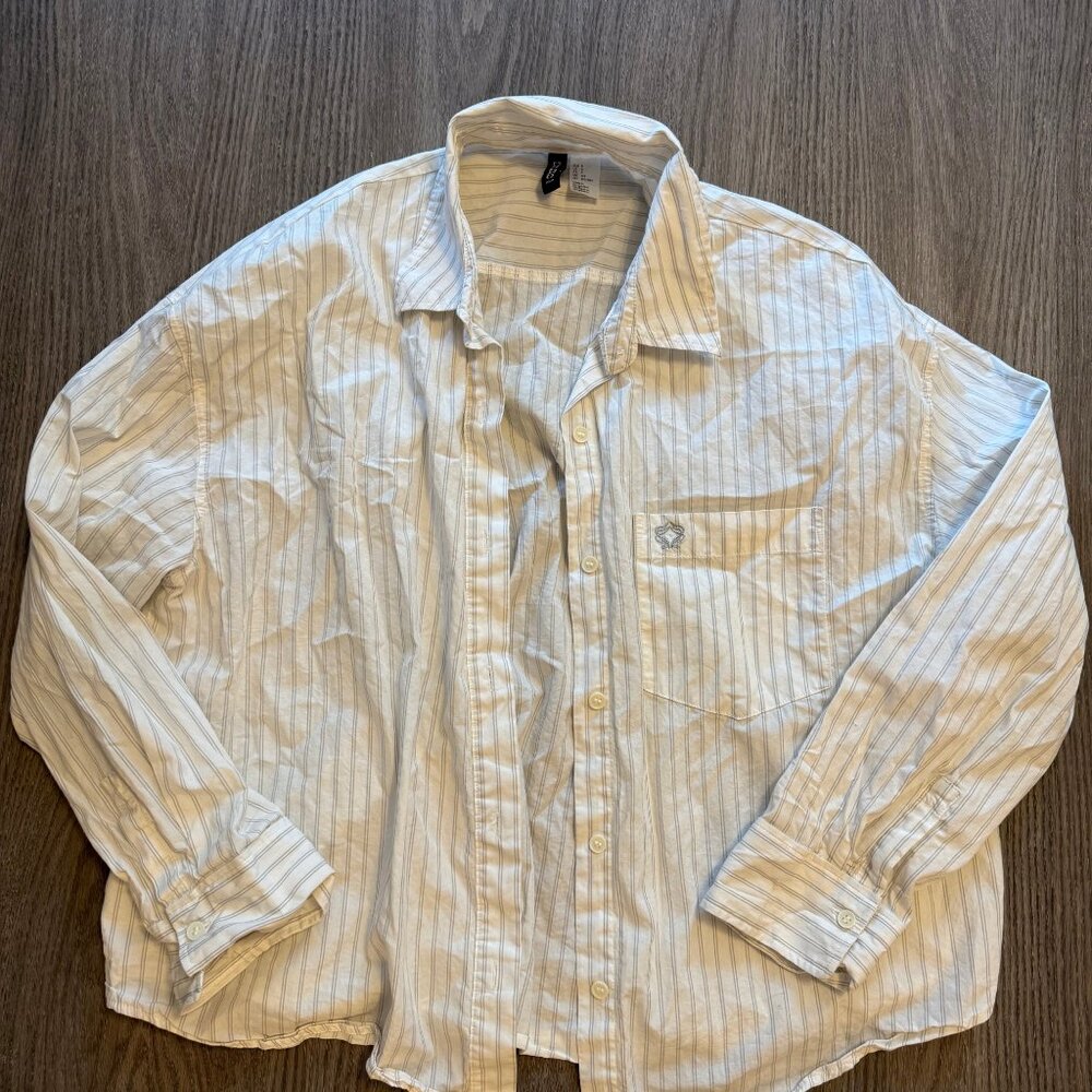 White & Grey Striped Button-Down Shirt